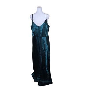Birdy Grey Strappy Satin Empire Waist Maxi Dress Womens Size 3X Green